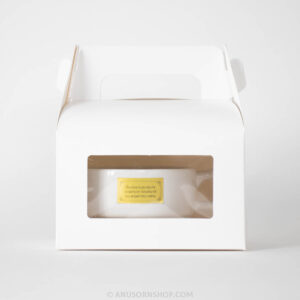 ของชำร่วยงานศพ แก้วกาแฟเซรามิกมินิมอล สีขาว พร้อมกล่องบรรจุมีหูหิ้วและสติกเกอร์ - Image 4